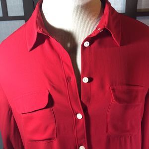 Loft size medium scarlet button down long sleeve/roll up shirt/2 pocket front